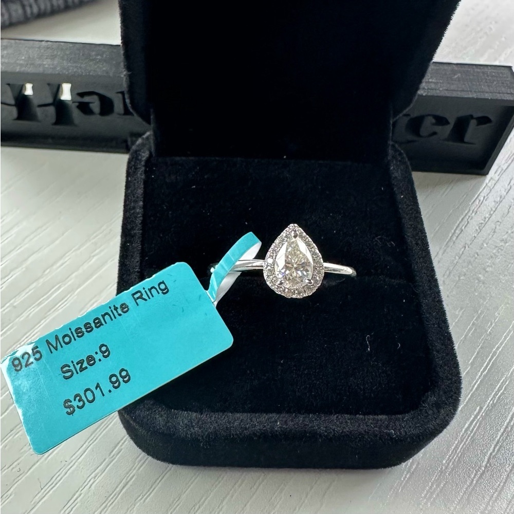 Moissanite Pear Ring, Size 9